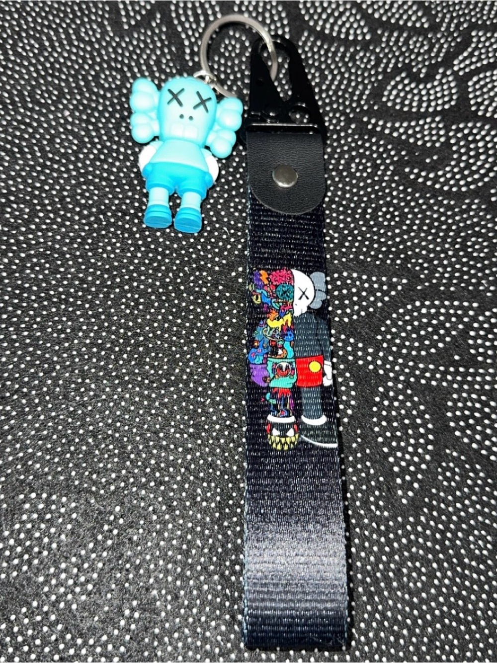 KAWS-Inspired Blue Character Keychain Wristlet